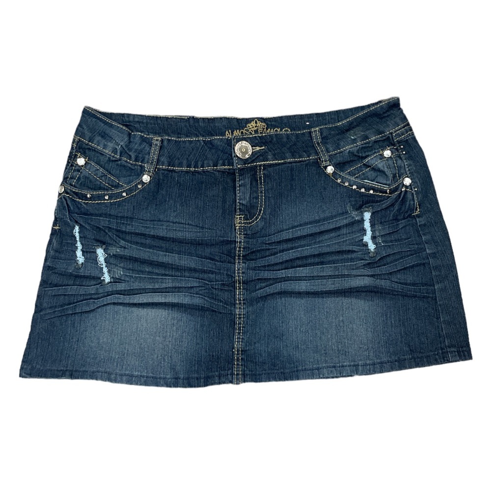 Almost Famous Jean Skirt Size 18 Distressed Denim Embellished Accents